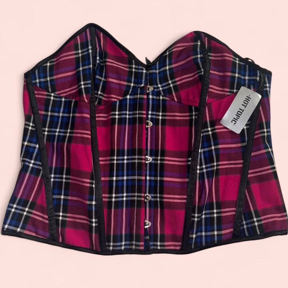 Hell Bunny Pink and Blue Plaid Corset Top